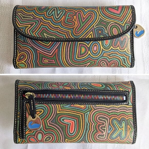 Vintage Y2K Dooney & Bourke Rainbow Graffiti Matching Set - Bag Wallet Checkbook - Picture 7 of 10